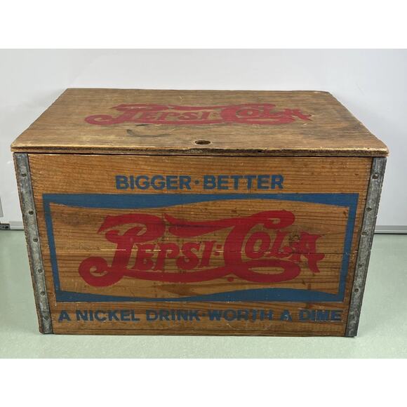 Vintage Pepsi Cola Advertising Wooden Wood Crate A Nickel Drink Worth A Dime - Picture 2 of 15